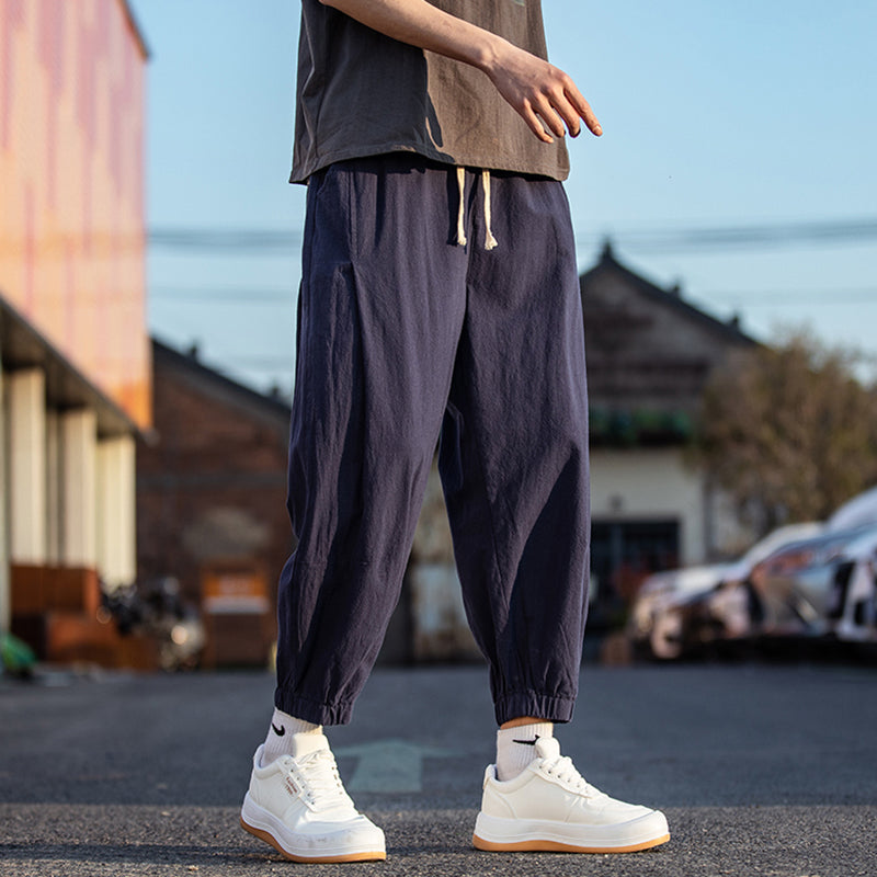 [HUICHUN Series] ★ Pants ★ 4 colors Bottoms Unisex Men's Large Size Plain 8/10th Length Cotton Linen