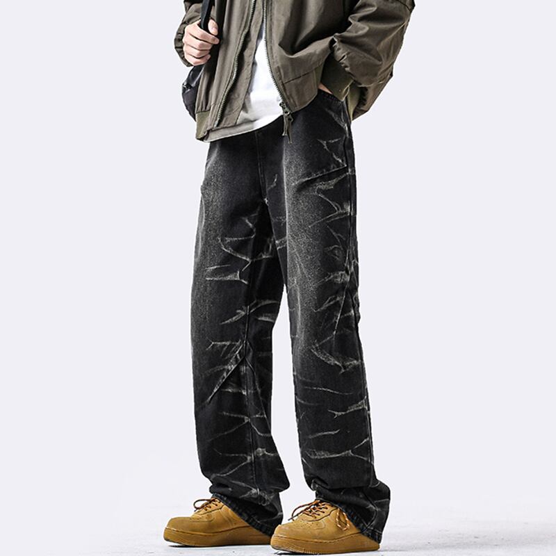 [DUFENG Series]★Denim Pants★ 2color Pants Bottoms Unisex Men's Black Blue Stylish