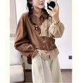 Load image into Gallery viewer, [QIUZILI Series]★Shirt★ Corduroy long sleeve shirt tops cat cat cute color scheme brown
