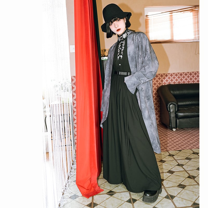 ✿New item! [Kokaisha---Dragon dyeing series] ★China style coat★ Long outerwear, happi coat, outerwear, tie-dye, gray