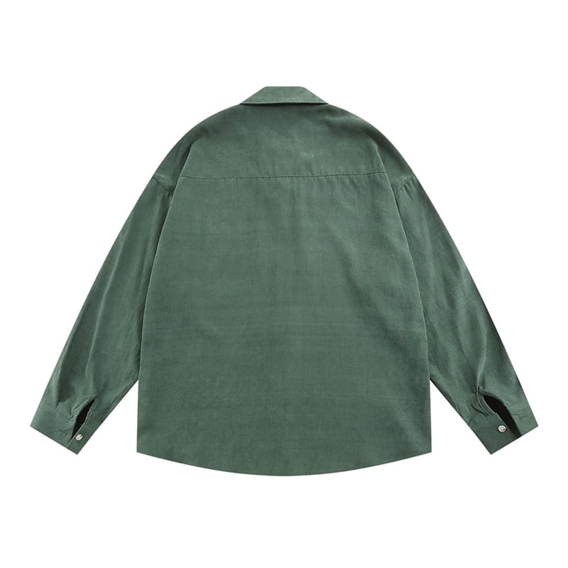 [MOISHE TIDE Series]★Shirt★ 2color Long Sleeve Shirt Tops Embroidery Unisex Men's Green Apricot