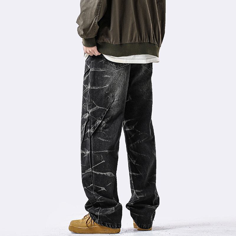 [DUFENG Series]★Denim Pants★ 2color Pants Bottoms Unisex Men's Black Blue Stylish