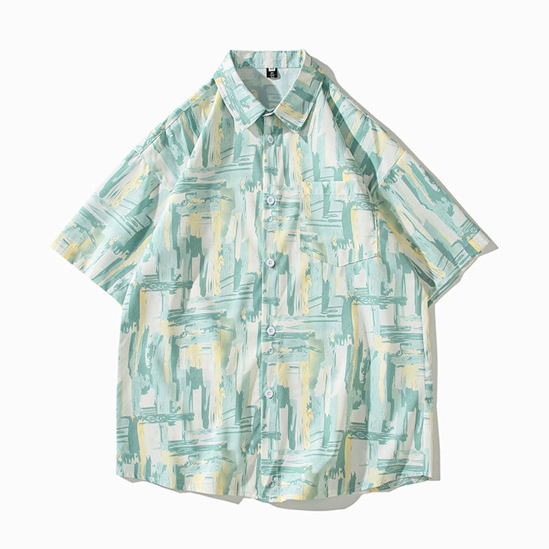 [BEAT BOY series] ★Shirt★ 3 colors Tops Short sleeve Unisex Men's Floral pattern Blue Summer clothes Aloha shirt