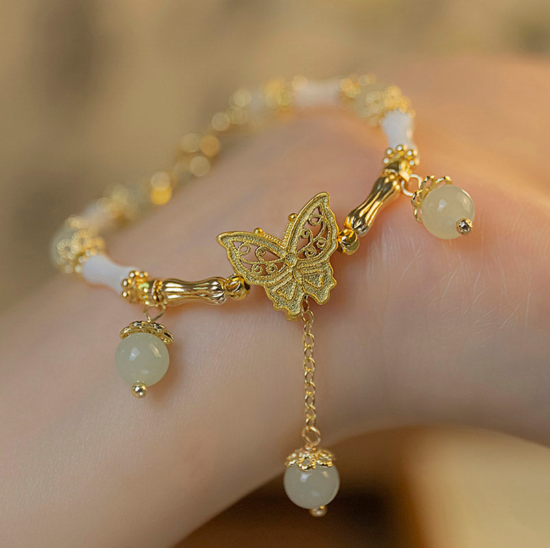 [GULIYA Series]★China Style Bracelet★ Bracelet Accessory Women's Bamboo Fringe Flower Improves Temperament Green