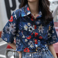 Load image into Gallery viewer, [XINGYOU Series] ★Floral Shirt★ Tops Short Sleeve Shirt SML Short Length Print Navy Floral Cute
