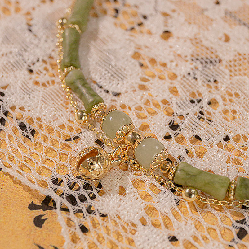 [GULIYA Series]★China Style Bracelet★ Bracelet Accessory Women's Bamboo Fringe Flower Improves Temperament Green