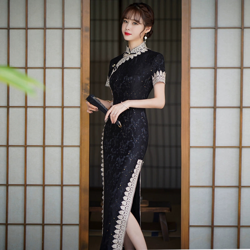 [HONGSHE Series] ★Chinese Dress★ Lace Chinese-style dress, switching, slimming, party