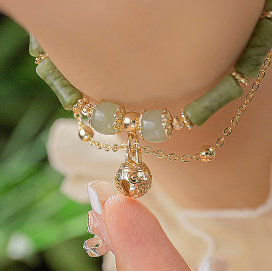 [GULIYA Series]★China Style Bracelet★ Bracelet Accessory Women's Bamboo Fringe Flower Improves Temperament Green