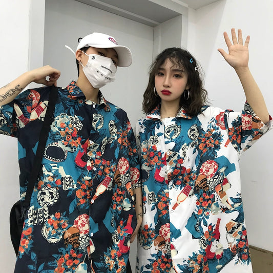 [WDG Studio Series] ★Shirt★ 2 colors Tops Short sleeves Unisex Men's Stylish Printed Short sleeves Unique Aloha shirt