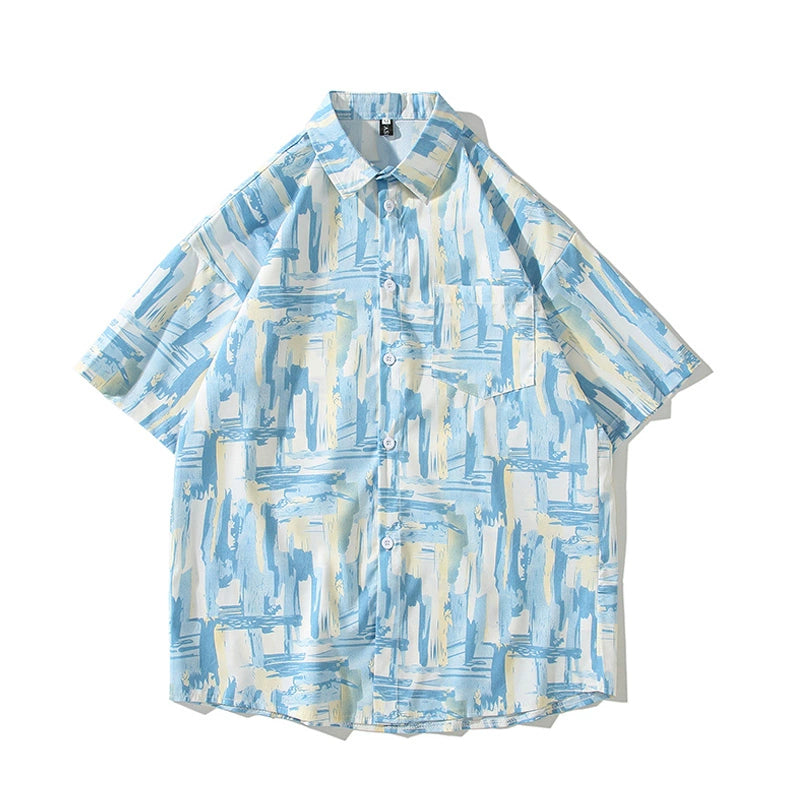 [BEAT BOY series] ★Shirt★ 3 colors Tops Short sleeve Unisex Men's Floral pattern Blue Summer clothes Aloha shirt