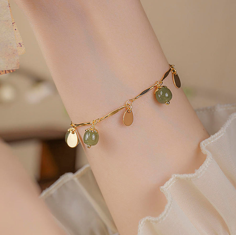 [GULIYA Series]★China Style Bracelet★ Bracelet Accessory Women's Bamboo Fringe Flower Improves Temperament Green