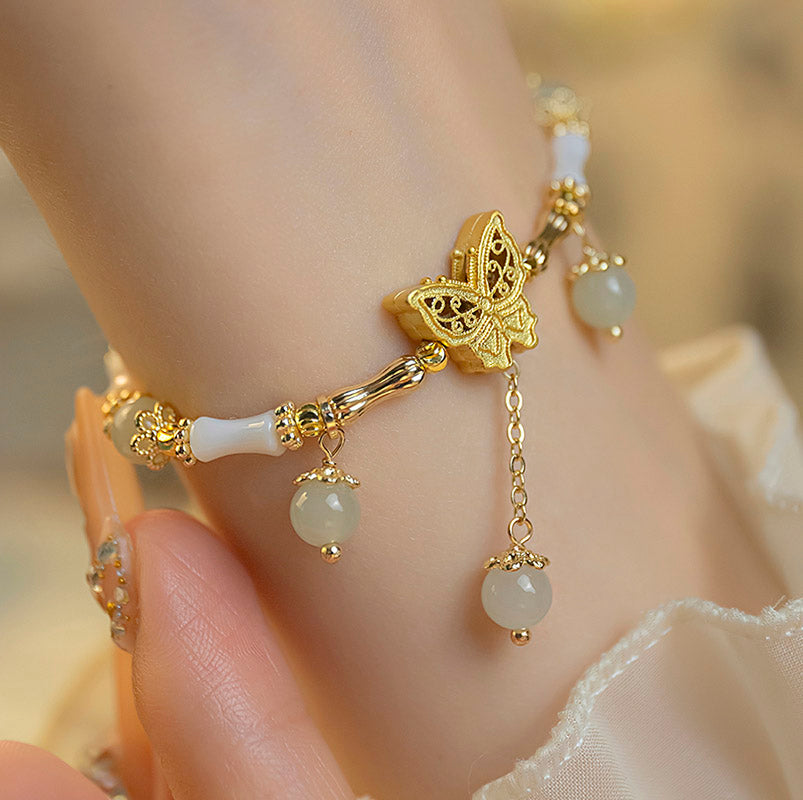 [GULIYA Series]★China Style Bracelet★ Bracelet Accessory Women's Bamboo Fringe Flower Improves Temperament Green