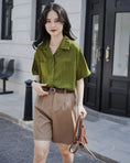 Load image into Gallery viewer, [XIAOQINGXIN Series] ★Shirt★ Tops, short sleeves, women's, V-neck, green, for dates and work
