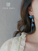 [YOUR EARS series] ★Earrings★ Pierced earrings, accessories, women's, floral pattern, blue, handmade, fringe