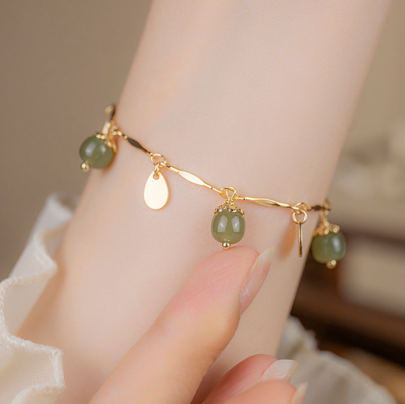 [GULIYA Series]★China Style Bracelet★ Bracelet Accessory Women's Bamboo Fringe Flower Improves Temperament Green