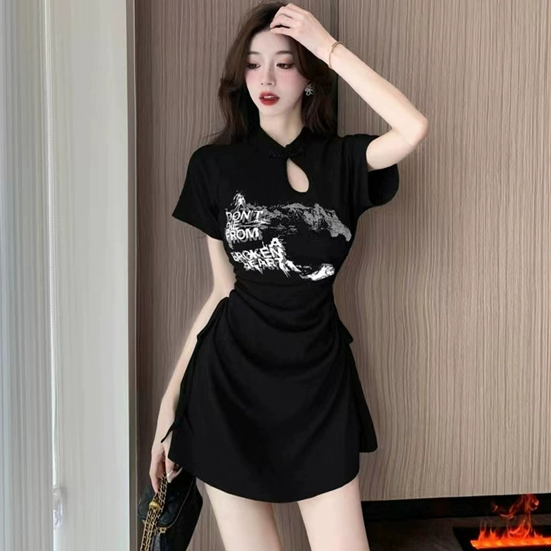 [MEILIFANG series] ★Chinese style dress★ 2 colors Panda Black Gray Short length Sexy