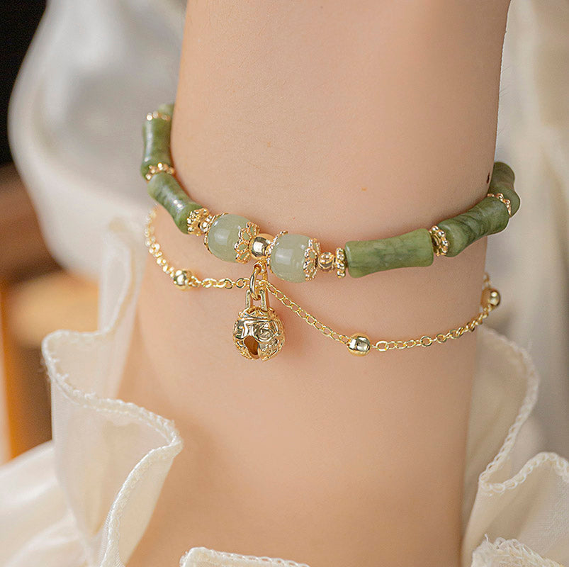 [GULIYA Series]★China Style Bracelet★ Bracelet Accessory Women's Bamboo Fringe Flower Improves Temperament Green