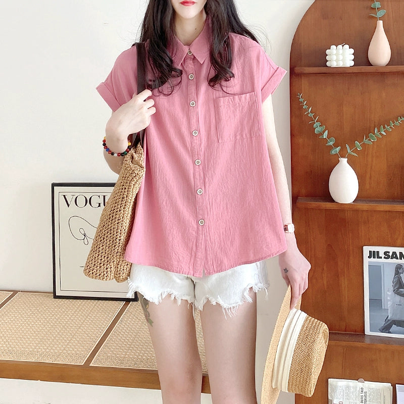 [XUELI Series] ★Tops★ Shirts 5 colors Women's Improve your style Plain Simple Blue Pink Yellow Purple Green