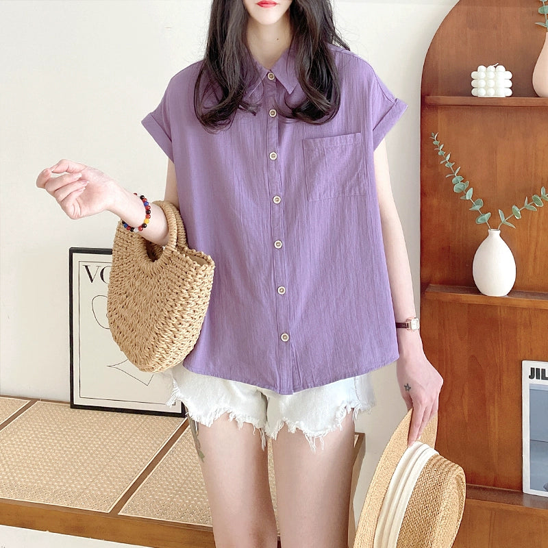 [XUELI Series] ★Tops★ Shirts 5 colors Women's Improve your style Plain Simple Blue Pink Yellow Purple Green