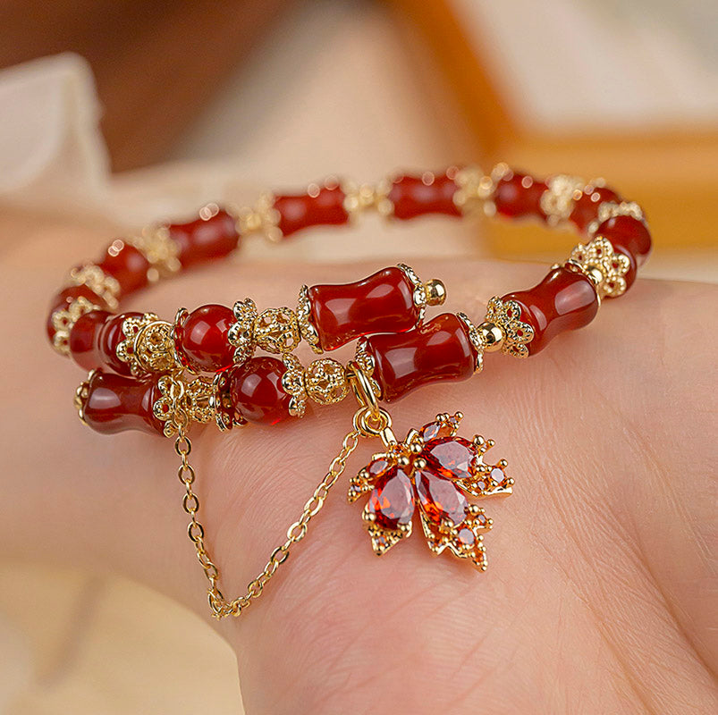 [GULIYA Series]★China Style Bracelet★ Bracelet Accessory Women's Bamboo Fringe Flower Improves Temperament Green