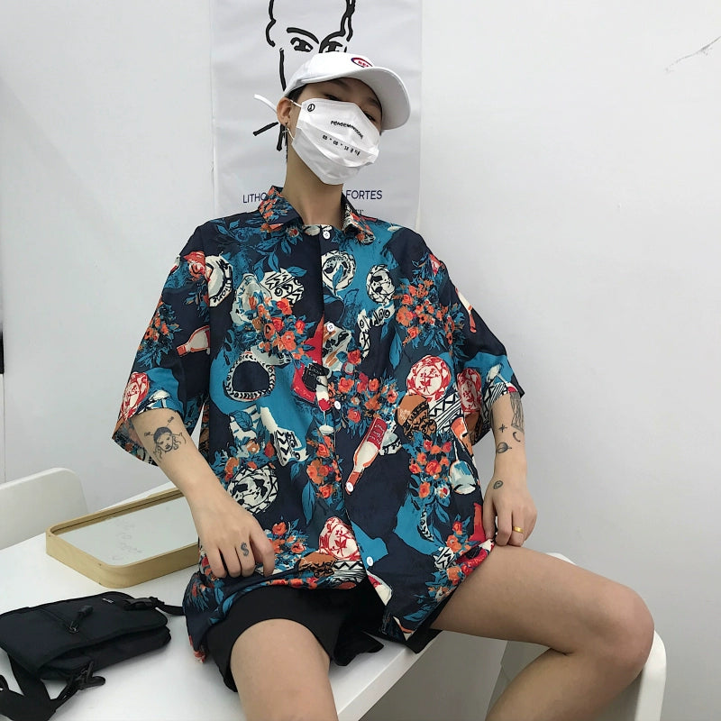 [WDG Studio Series] ★Shirt★ 2 colors Tops Short sleeves Unisex Men's Stylish Printed Short sleeves Unique Aloha shirt