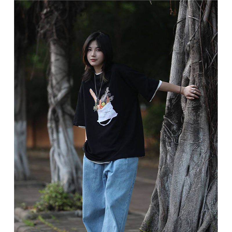 [JIWU series] ★Chinese style tops★ 2 colors Shirt Outerwear Short sleeve Denim Unisex Men's Casual Black Blue