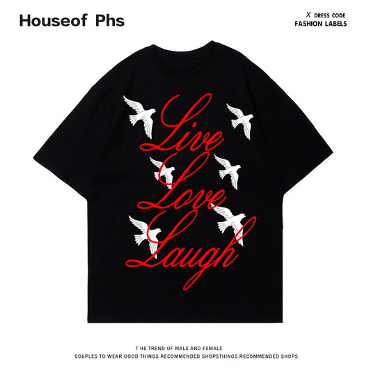 【Houseof Phsシリーズ】★Tシャツ★ 3color トップス 半袖 男女兼用 メンズ レディース カジュアル 鳥 鳥柄