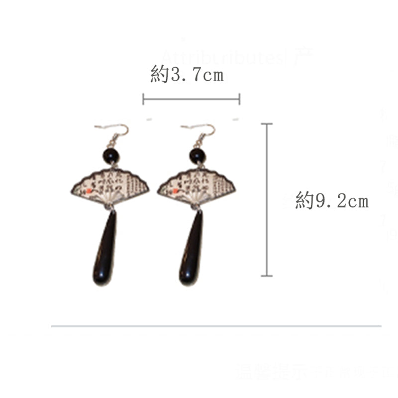 [Drejew Series] ★Chinese-style earrings★ Pair of earrings or earrings, fan, sense, fringe, unique