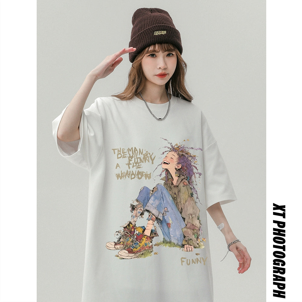 【藤伊曼シリーズ】★Tシャツ★ 5color トップス 半袖 男女兼用 メンズ コットン 可愛い カジュアル