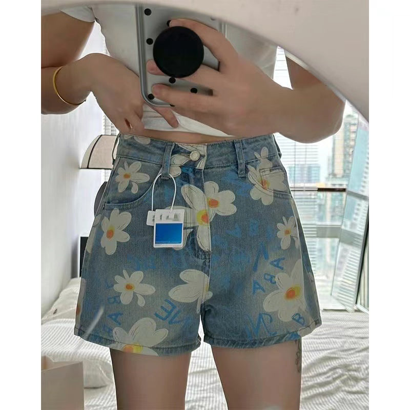 [Flower Series] ★Shorts★ Shorts Pants Denim 2color Easy to match Summer SML Blue Black