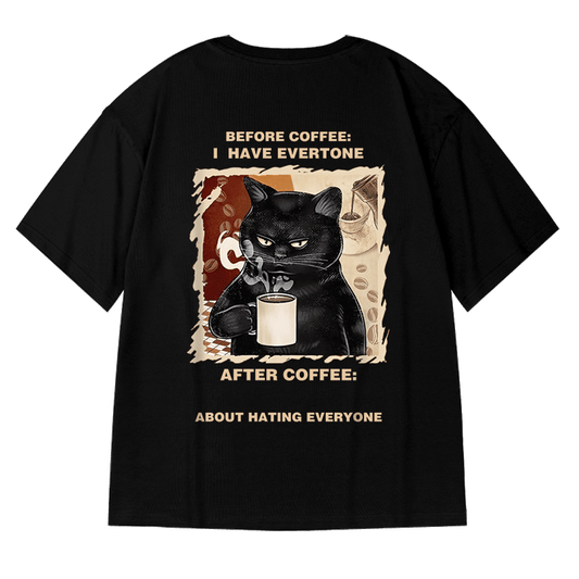 [MOYAN Series]★T-shirt★ 3color Tops Cat Unisex Men's Large Size Black White Coffee Color