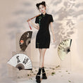 Load image into Gallery viewer, [HANYUNSHI series]★China dress★ Chinese style dress, short sleeves, short length, black, black
