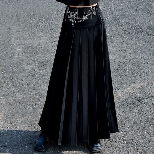 [Yunman slanted hairpin series] ★China style skirt★ Skirt with chain Bottoms Long skirt Chinese clothes Slimming black Black