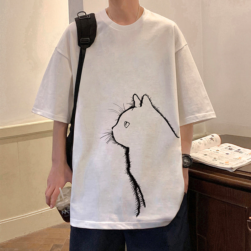 【TBPシリーズ】★Tシャツ★ 4color トップス 半袖 男女兼用 メンズ 大きいサイズ コットン 猫 ネコ ねこ