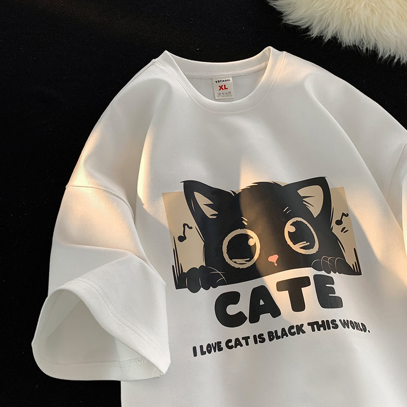 【PPGシリーズ】★Tシャツ★ 5color トップス 半袖 男女兼用 メンズ 大きいサイズ スエード 猫 ねこ ネコ 猫柄