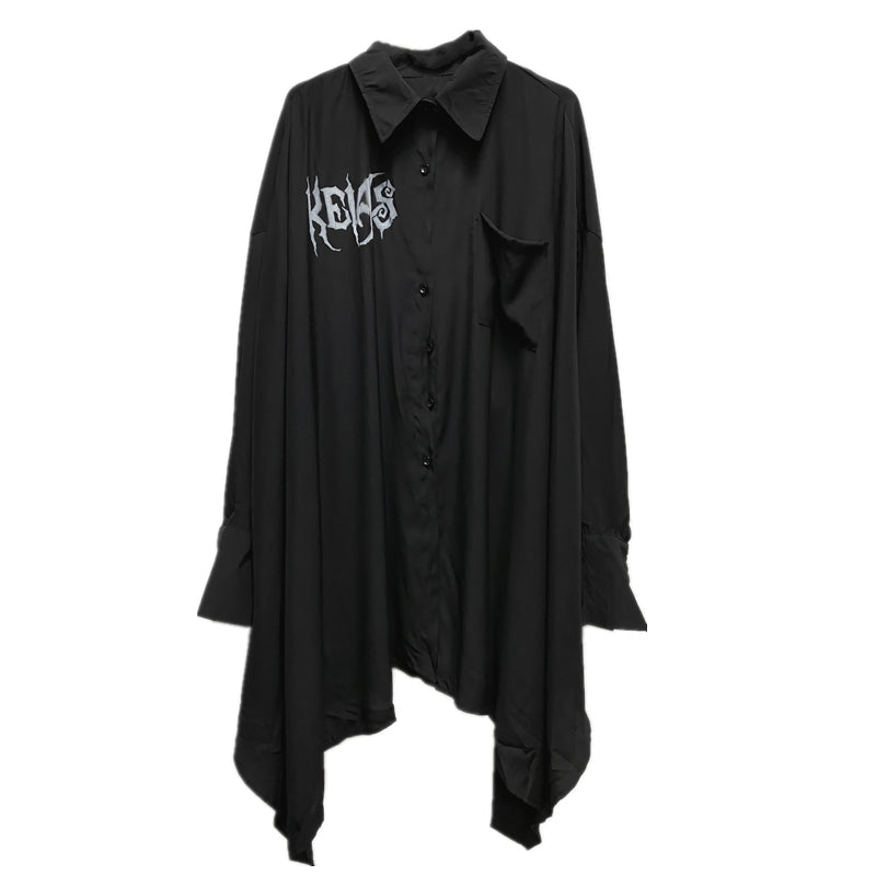 [Miub Series] ★Long Shirt★ Tops, long sleeve shirt, black, unique, thin, loose, easy to match