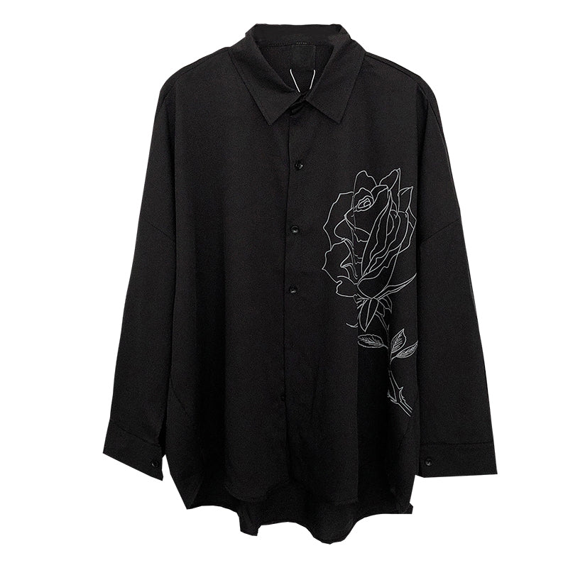 [Fudoku Sensei Series]★Shirt★ 2color long sleeve shirt tops unisex men's black white rose