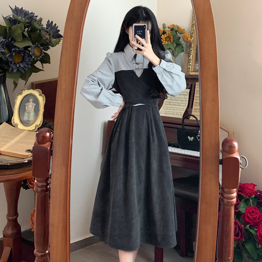 [YAMENGNI Series]★China style dress★ Women's long sleeve fake layered retro large size