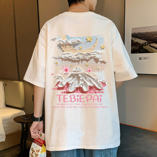 【TBPシリーズ】★Tシャツ★ 5color トップス 半袖 男女兼用 メンズ 大きいサイズ コットン 雪山 プリント