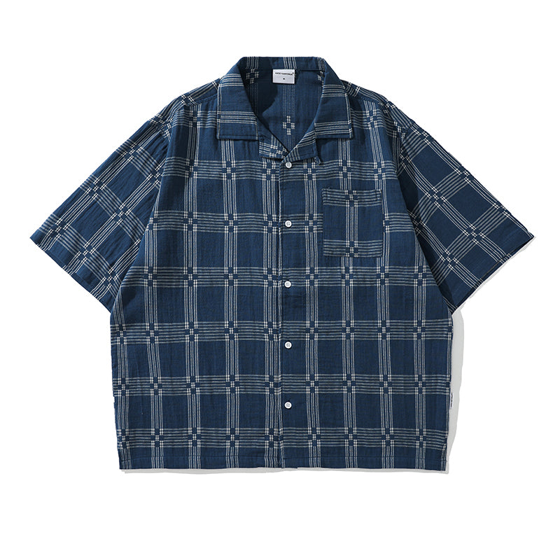 [JIWU series] ★Chinese style tops★ 2 colors Shirt Outerwear Short sleeve Denim Unisex Men's Casual Black Blue