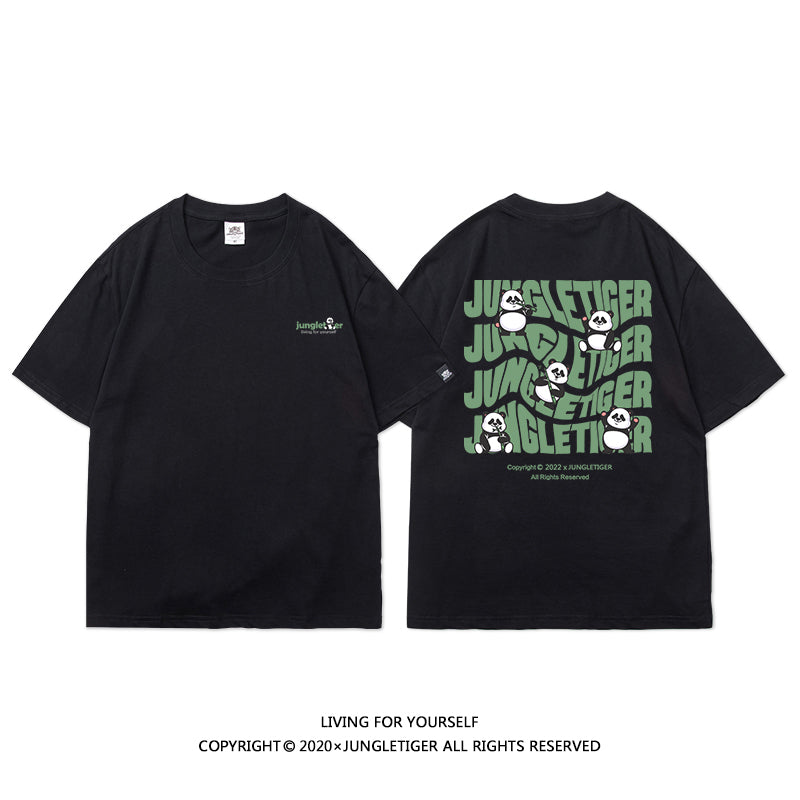 【JUNGLETIGERシリーズ】★Tシャツ★ 5color トップス 半袖 男女兼用 メンズ コットン 黒 白 灰 緑 パンダ