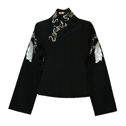 [Viscount Autumn Color --- Crane Bone Series] ★China style tops★ 2color shirt long sleeve shirt ladies V neck embroidery Hanfu tops