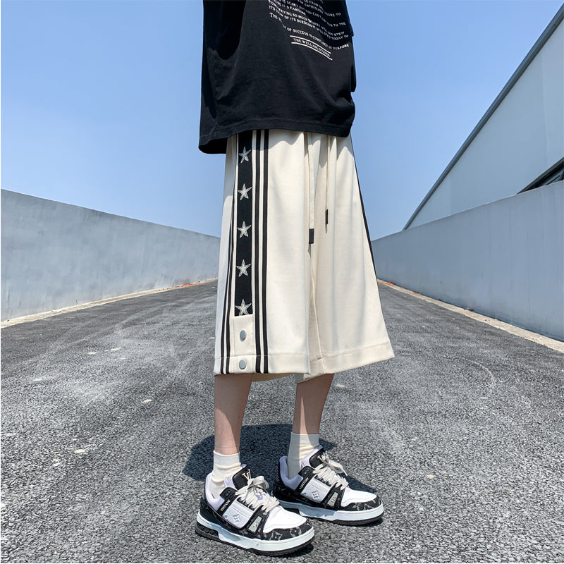 [LGH Series] ★Casual pants★ 2 colors, 7/8 length, shorts, short pants, trousers, bottoms, unisex, men's, large size, vertical stripes, star pattern