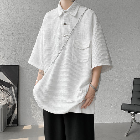 [BIGEMAN Series] ★China style tops★ 2color shirt, bamboo pattern, bamboo, short sleeves, unisex, men's, large size, black white