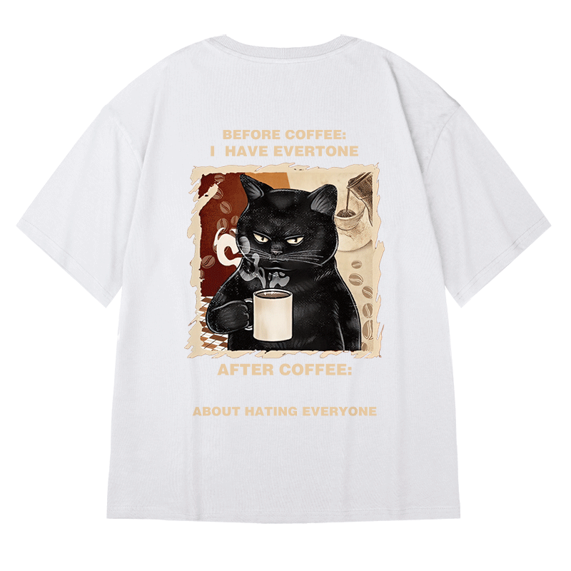 [MOYAN Series]★T-shirt★ 3color Tops Cat Unisex Men's Large Size Black White Coffee Color