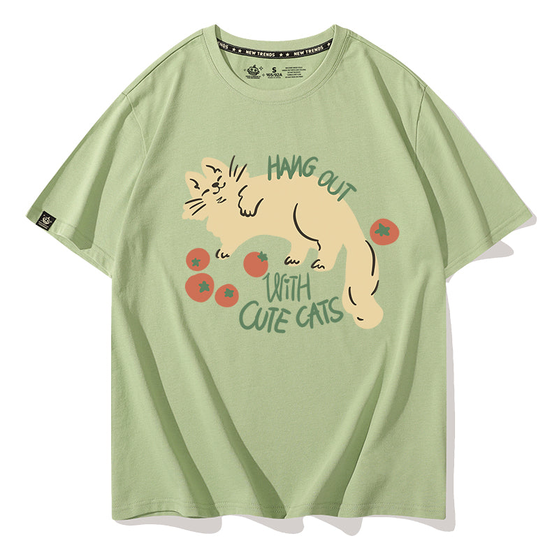 【Funkyapeシリーズ】★Tシャツ★ 9color トップス 半袖 レディース コットン 猫 ねこ ネコ 猫柄 黒 白 青 緑 赤