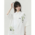 Load image into Gallery viewer, [SENSU series] ★Chinese style shirt★ 2 colors Tops Short sleeve shirt Unisex Men's Large size Panda Bamboo Embroidery Cool Summer clothes Black White
