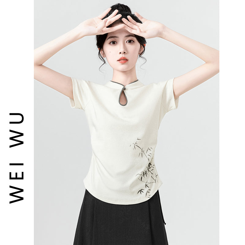 [WEIWU series] ★Chinese style tops★ 2 colors Short sleeve T-shirts for women Easy to match Slimming Cute