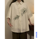 [BENGE Series] ★Chinese-style shirt★ 2 colors Tops Short-sleeved shirt Unisex Men's Large size Black White Embroidery