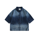 [JIWU series] ★Chinese style tops★ 2 colors Shirt Outerwear Short sleeve Denim Unisex Men's Casual Black Blue